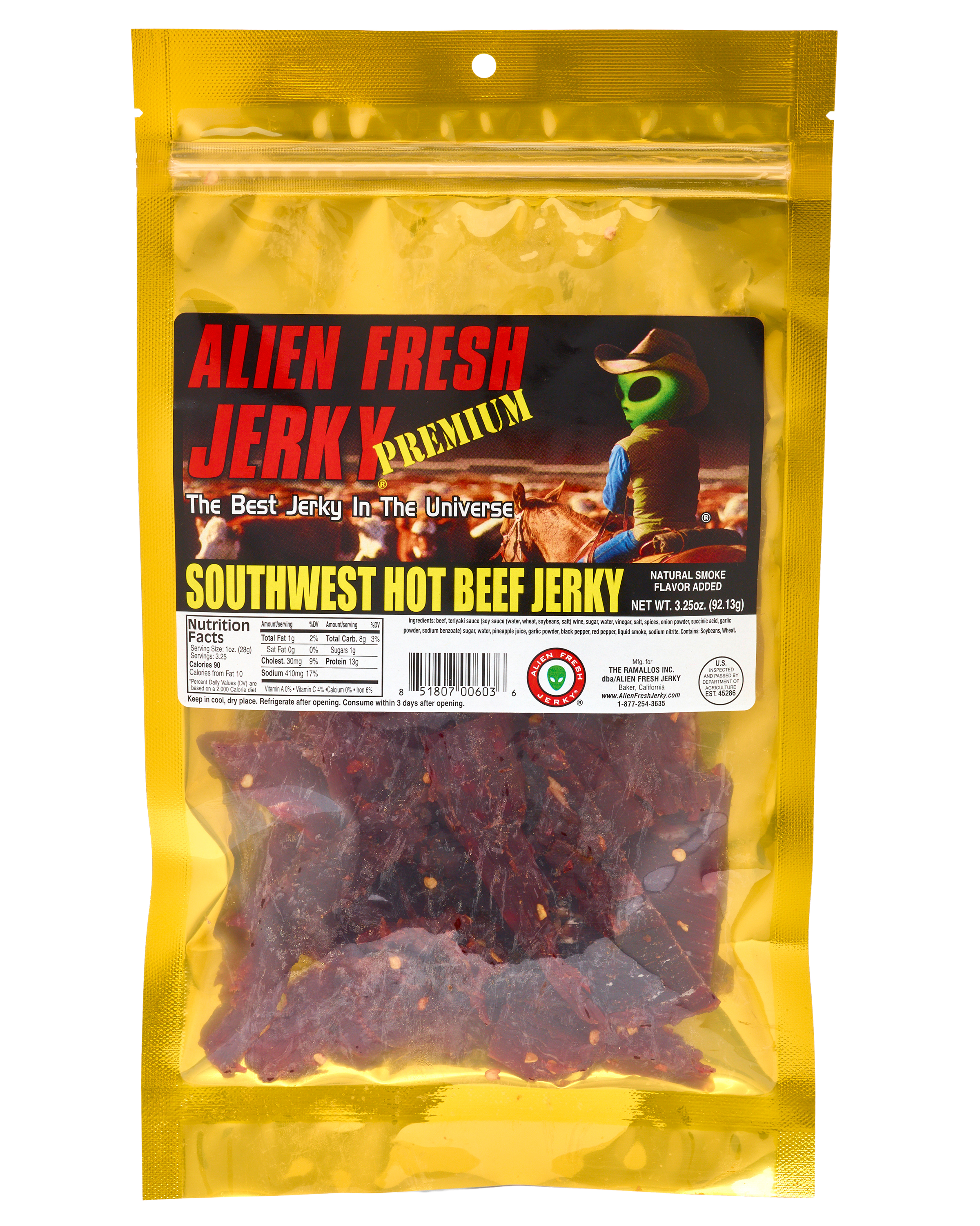 Southwest Hot Beef Jerky (3.25 oz) | Alien Fresh Jerky | Baker, CA