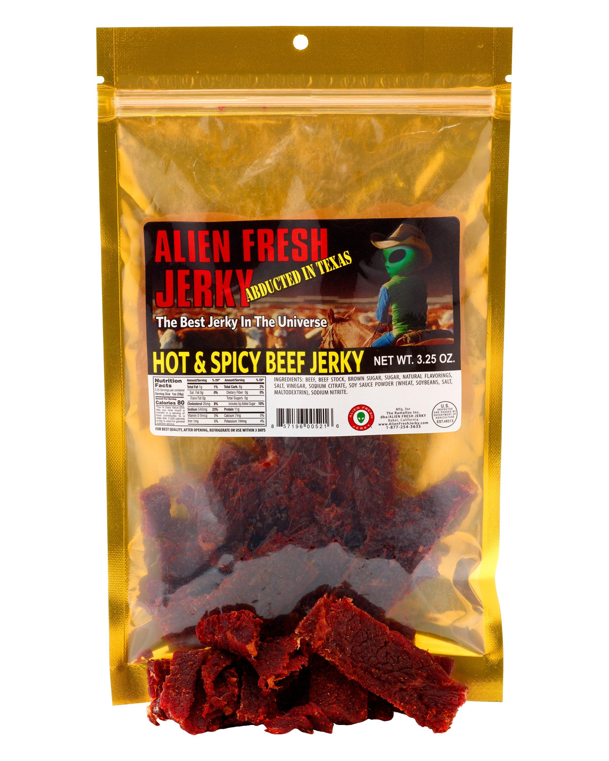 TX Style Hot & Spicy Beef Jerky 3.25oz | Alien Fresh Jerky | Baker, CA