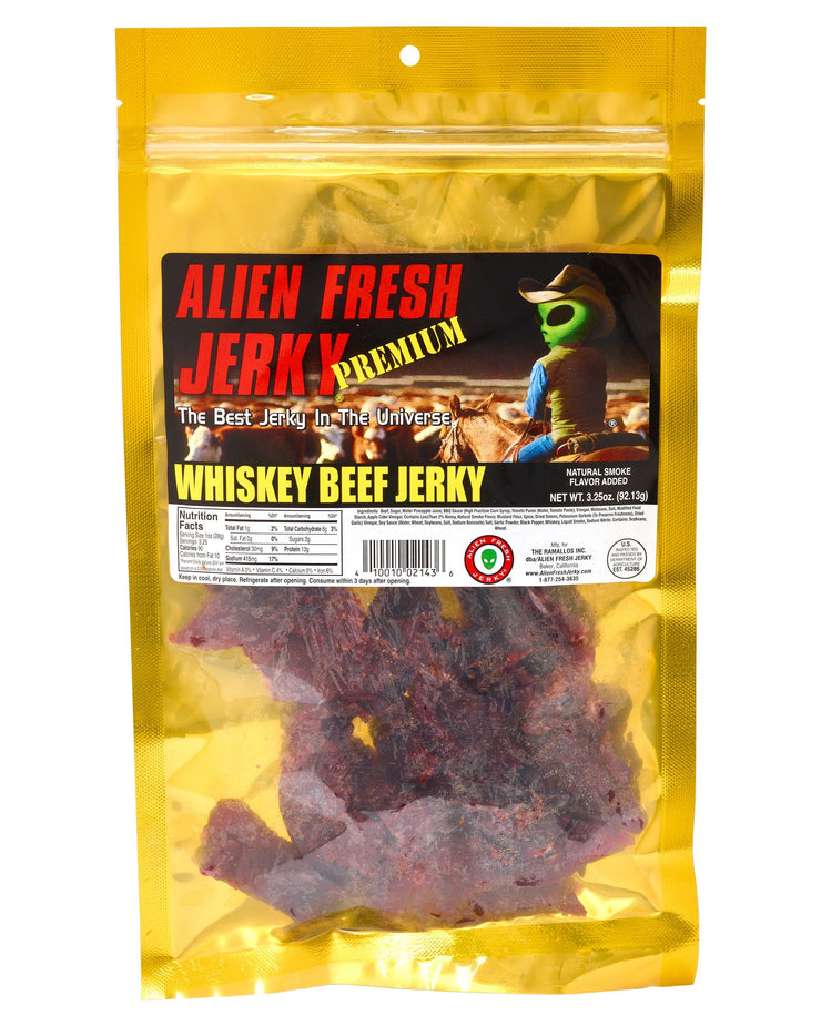 Box of 25 | Whiskey Beef Jerky (3.25 oz) - Alien Fresh Jerky