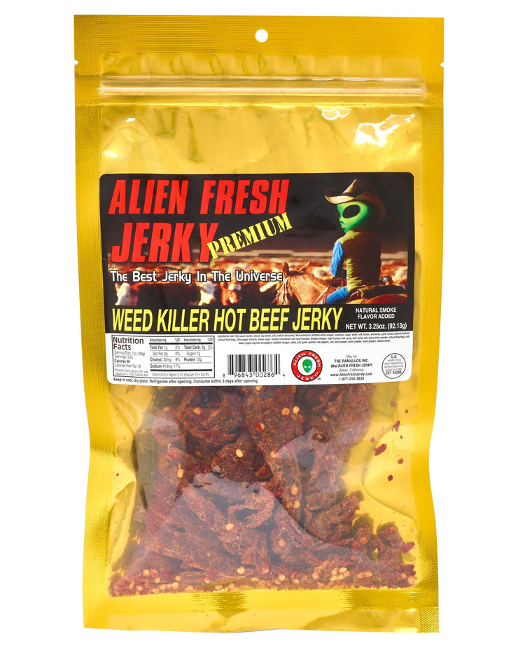 Box of 25 | Weed Killer Hot Beef Jerky (3.25 oz) - Alien Fresh Jerky