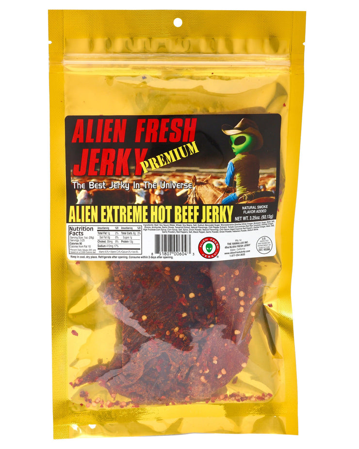 Box of 25 | ALIEN EXTREME HOT Beef Jerky (3.25 oz) - Alien Fresh Jerky