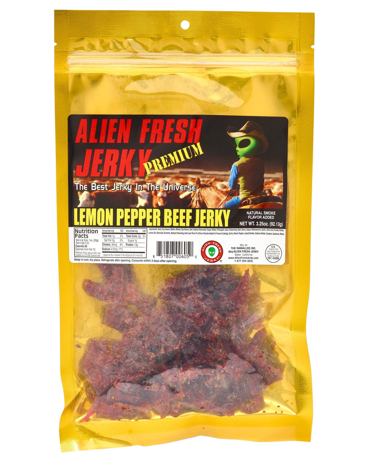 Box of 25 | Lemon Peppered Beef Jerky (3.25 oz) - Alien Fresh Jerky