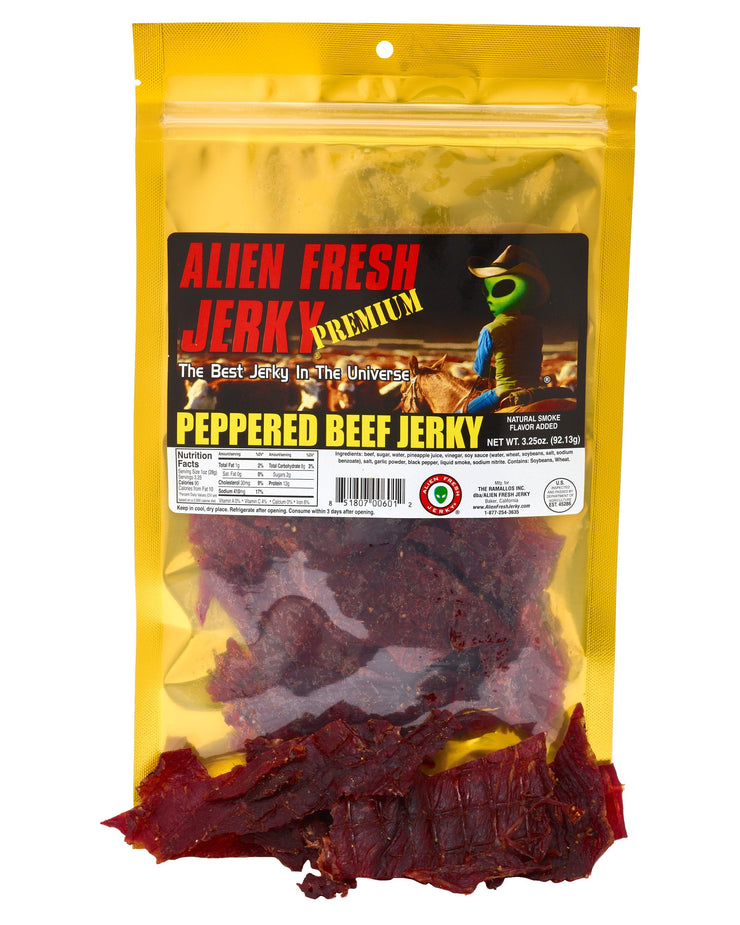 Box of 25 | Peppered Beef Jerky (3.25 oz) - Alien Fresh Jerky