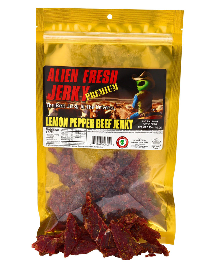 Lemon Peppered Beef Jerky (3.25 oz) - Alien Fresh Jerky