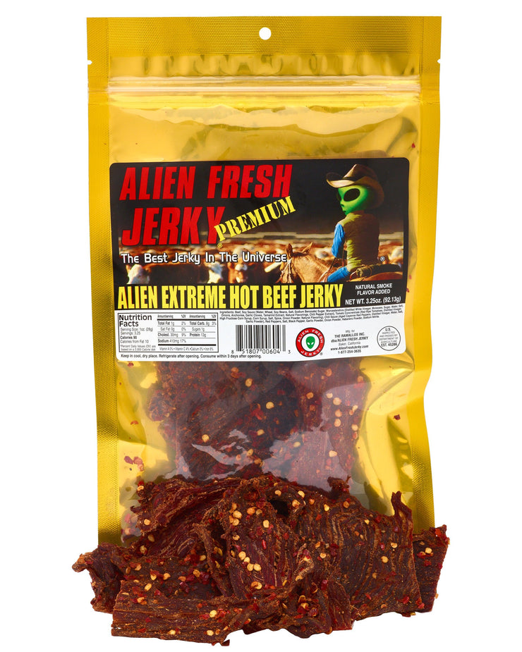 Box of 25 | ALIEN EXTREME HOT Beef Jerky (3.25 oz) - Alien Fresh Jerky