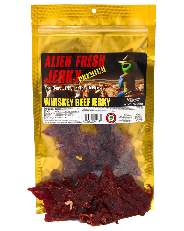 Box of 25 | Whiskey Beef Jerky (3.25 oz) - Alien Fresh Jerky