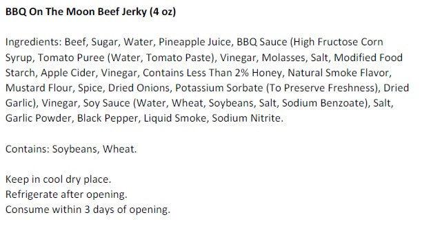 BBQ On The Moon Beef Jerky (4 oz) - Ingredients